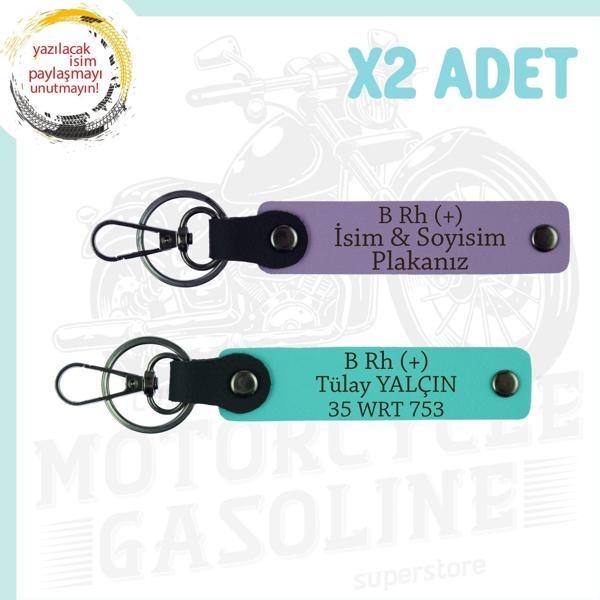 Mor Menekşe-Turkuaz, Motosiklet Aşıkları İçin, İsim Plaka ve B Rh (+) Kan Grubu, 2'li Anahtarlık Set - Image 1