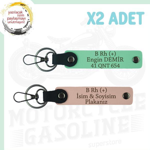 Yavruağzı-Yeşil, Motor Severlere Özel İsim Plaka, B + Kan Grubu Yazılı Özel Tasarım 2'li Anahtarlık - Image 1