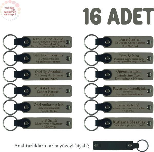 Kül Gri & Siyah, 40 Uçurma Mevlüdü İçin Üzerine İsim Yazılabilen 16'lı, Anı Anahtarlık Set - Image 1
