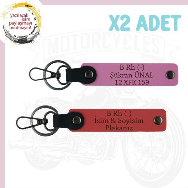 Nar Çiçeği-Pembe, Yolların Sürücülerine İsim Plaka ve B Rh (-) Kan Grubu Yazılabilen 2'li Anahtarlık - Image 1