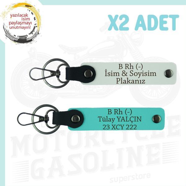 Beyaz-Turkuaz, Motor Severler İçin İsim Plaka ve B (-) Kan Grubu Yazılı Özel Tasarım 2'li Anahtarlık - Image 1