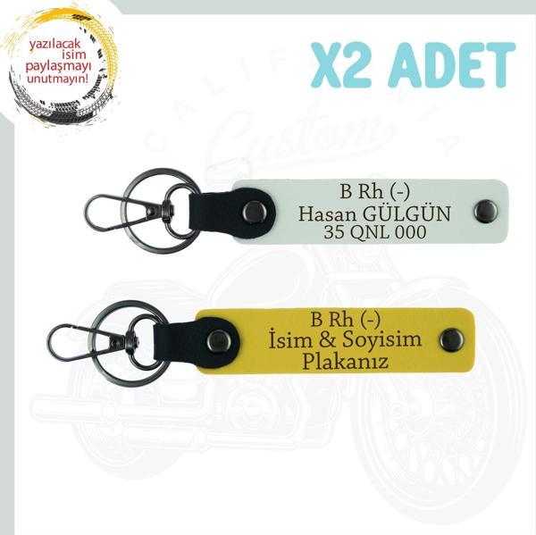 Sarı-Beyaz, Sürücü İçin, İsim Plaka ve B Rh (-) Kan Grubu Yazılı Kişiselleştirilmiş 2'li Anahtarlık - Image 1
