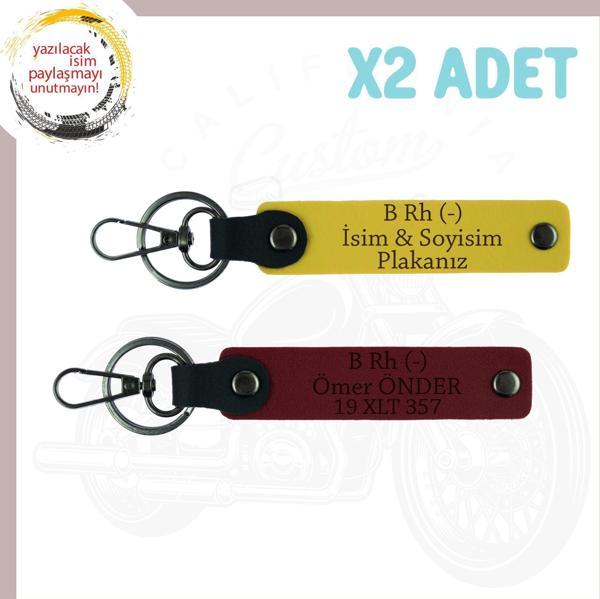 Sarı-Bordo, Motor Tutkunlarına, İsim Plaka ve B Rh (-) Kan Grubu Yazılı Özel Üretim 2'li Anahtarlık - Image 1