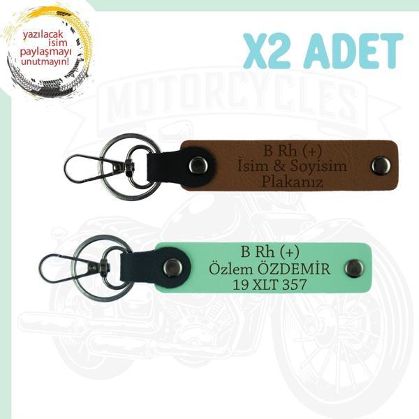 A. Kahve-Yeşil, Motosiklet Severlere, İsim Plaka ve B Rh + Kan Grubu Yazılı, Motorcu 2'li Anahtarlık - Image 1