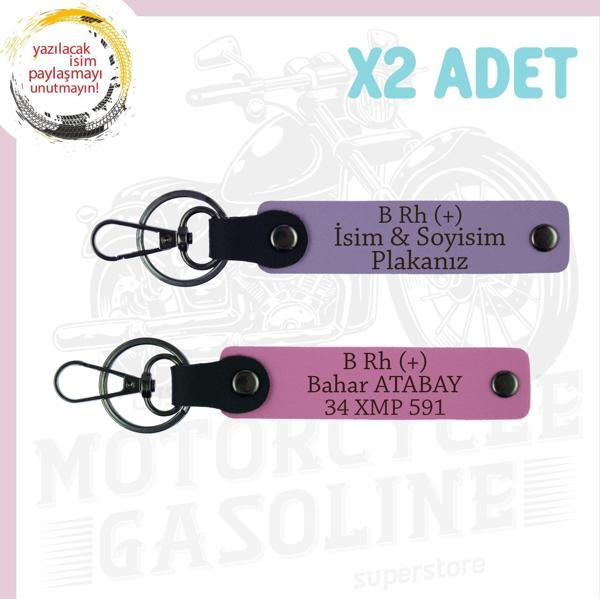 Mor Menekşe-Pembe, Motor Severlere Özel, İsim Plaka ve B Rh (+) Yazılı Özel Tasarım 2'li Anahtarlık - Image 1