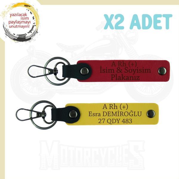 Kırmızı-Sarı, Motor Severlere, İsim Plaka ve Kan Grubu Yazılı Özel Tasarım Hediye 2'li Anahtarlık - Image 1