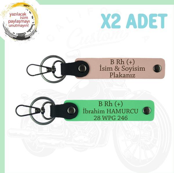 Yavruağzı-F Yeşil, Motor Severlere, İsim Plaka ve B Rh (+) Kan Grubu, Özel Tasarım 2'li Anahtarlık - Image 1
