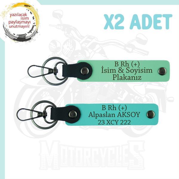 Yeşil-Turkuaz, Motor Severlere, İsim Plaka ve B Rh (+) Kan Grubu Yazılı Özel Tasarım x2 Anahtarlık - Image 1
