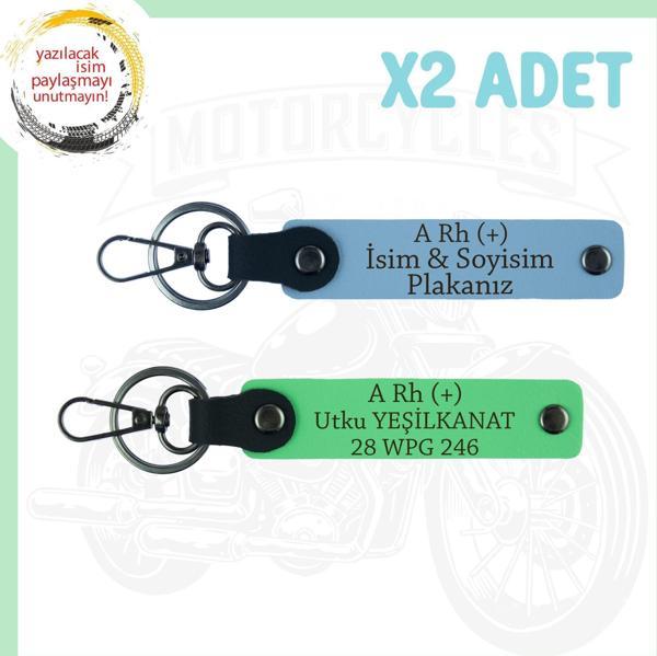 Gök Mavi-F. Yeşil, Biker Dostlarına, İsim Plaka ve A Rh (+) Kan Grubu Yazılı, Motor 2'li Anahtarlık - Image 1