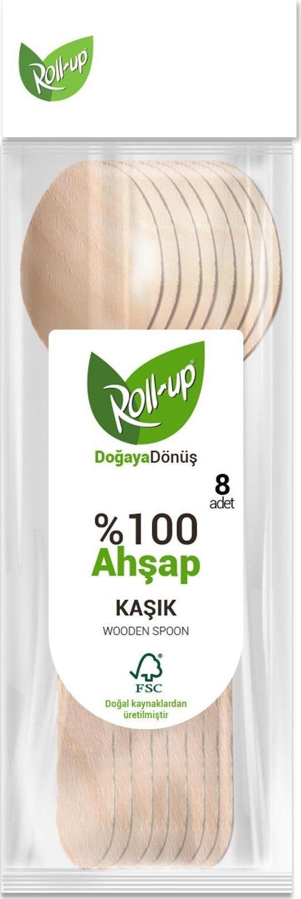Roll-Up Doğaya Dönüş Ekolojik Doğal %100 Ahşap Kaşık - Kalınlık : 1.8 mm - 16 Cm. - 8'li Paket - Image 1