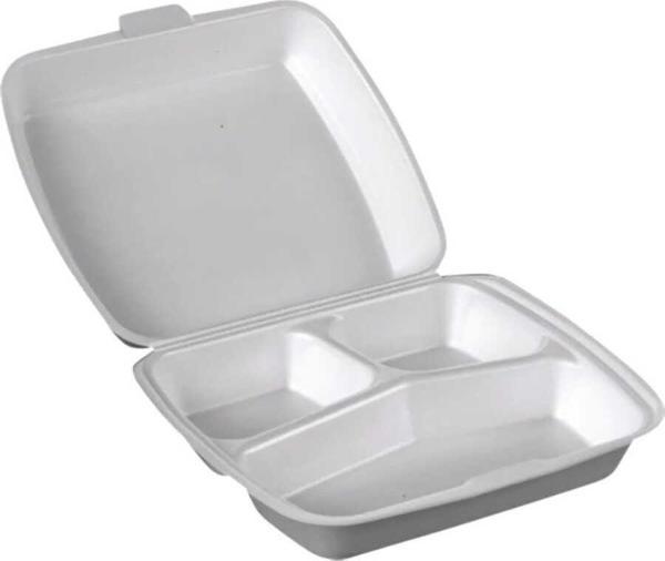 Dağyüce 23/A Tek Kullanımlık Köpük 3 Bölmeli Kapaklı Kase Kutu - 20x24 Cm. - 10 Adetlik 1 Paket - Image 1