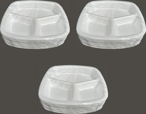 Dağyüce Tek Kullanımlık Köpük 3 Bölmeli Tabldot Köpük Tabak - 23.5x25 Cm. - 10 Adetlik 3 Paket - Image 1