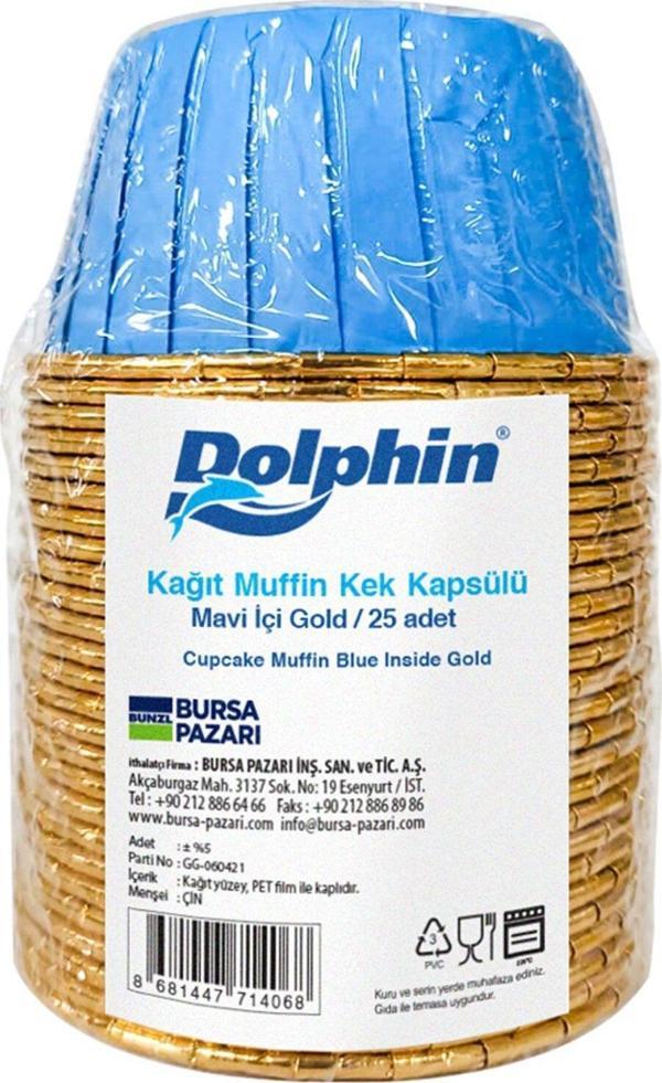 Dolphin Muffin Kağıt Karton Altın Mavi Cupcake Kek Kalıbı Kapsülü Kabı - 25 Adetlik 1 Paket - Image 1