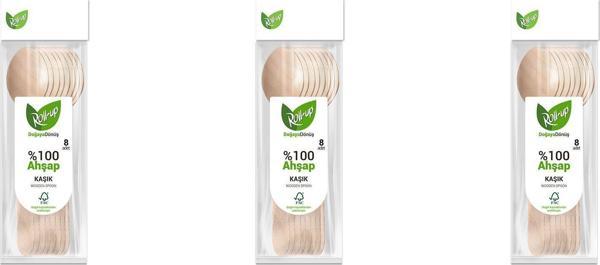 Roll-Up Doğaya Dönüş Ekolojik Doğal %100 Ahşap Kaşık - Kalınlık : 1.8 mm - 16 Cm. - 8'li 3 Paket - Image 1