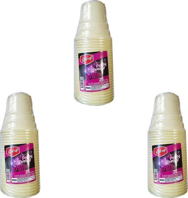 Roll-Up Party Dreams Parti Davet Piknik Renkli Plastik Sert Mika Bardak - Sarı - 25'li 3 Paket  - Image 1
