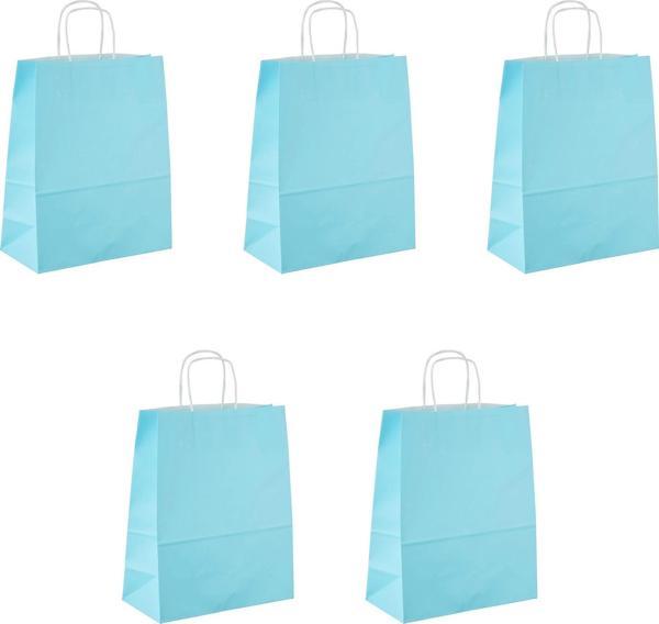 Büküm Saplı Kraft Kağıt Çanta Karton Hediyelik Poşet Torba - Açık Mavi -18x24 Cm. - 5 Adetlik Paket - Image 1