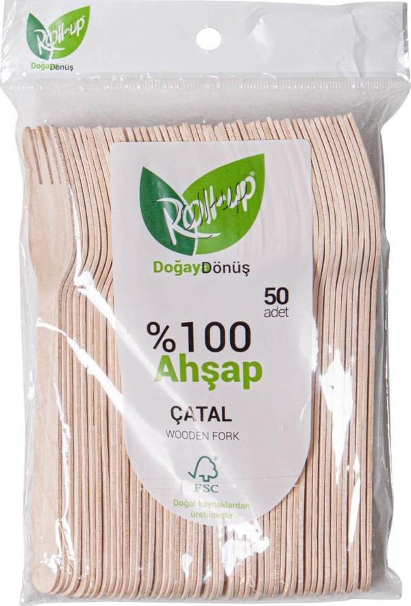 Roll-Up Doğaya Dönüş Ekolojik Doğal Doğa Dostu %100 Ahşap Çatal - 16 Cm. - 50'li Paket  - Image 1