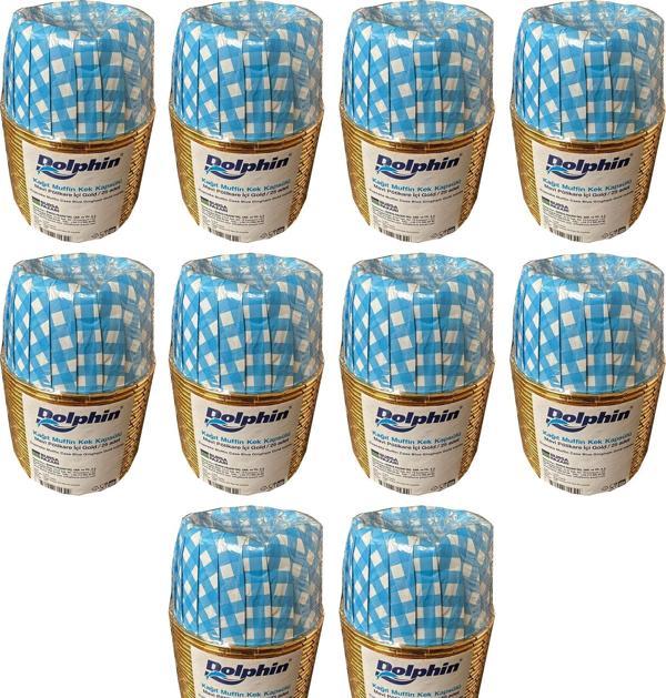 Dolphin Muffin Kağıt Karton Altın Mavi Desenli Cupcake Kek Kalıbı Kapsülü Kabı - 25 Adetlik 10 Paket - Image 1