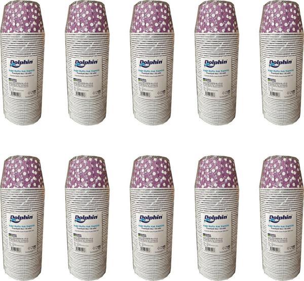 Dolphin Muffin Kağıt Karton Mor Puantiyeli Cupcake Kek Kalıbı Kapsülü Kabı - 50 Adetlik 10 Paket - Image 1
