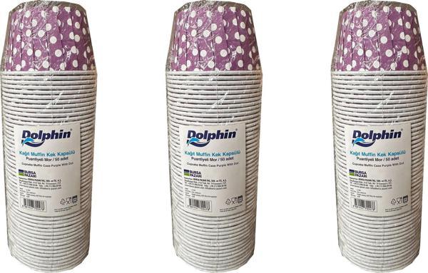 Dolphin Muffin Kağıt Karton Mor Puantiyeli Cupcake Kek Kalıbı Kapsülü Kabı - 50 Adetlik 3 Paket - Image 1