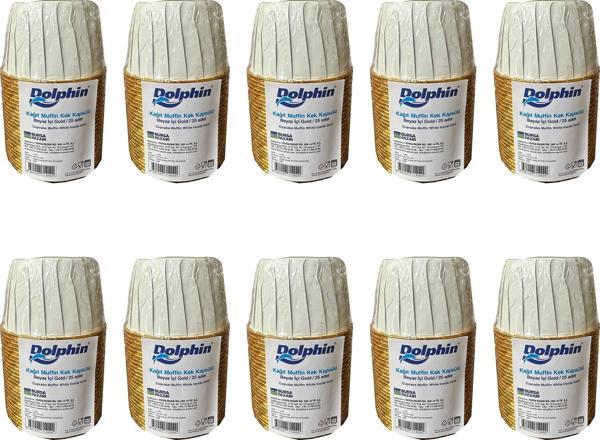 Dolphin Muffin Kağıt Karton Altın Beyaz Cupcake Kek Kalıbı Kapsülü Kabı - 25 Adetlik 10 Paket - Image 1