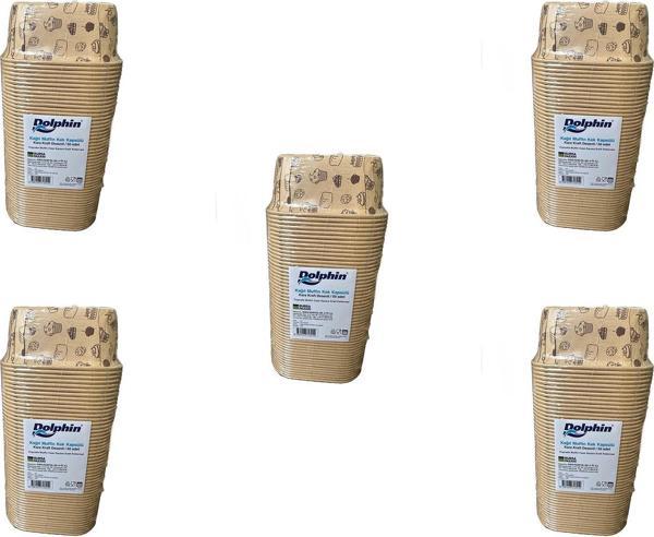 Dolphin Muffin Kare Kağıt Kraft Desenli Sarı Kek Kalıbı Kapsülü Kabı - 50 Adetlik 5 Paket - Image 1