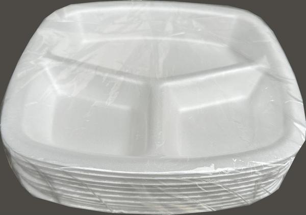 Dağyüce Tek Kullanımlık Köpük 3 Bölmeli Tabldot Köpük Tabak - 23.5x25 Cm. - 10 Adetlik 1 Paket - Image 1