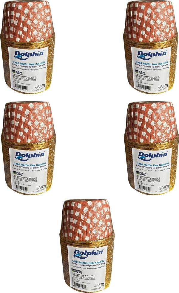 Dolphin Muffin Kağıt Karton Altın Kırmızı Cupcake Kek Kalıbı Kapsülü Kabı - 25 Adetlik 5 Paket - Image 1