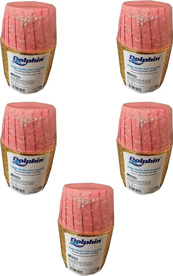 Dolphin Muffin Kağıt Karton  Altın Pembe Cupcake Kek Kalıbı Kapsülü Kabı - 25 Adetlik 5 Paket - Image 1