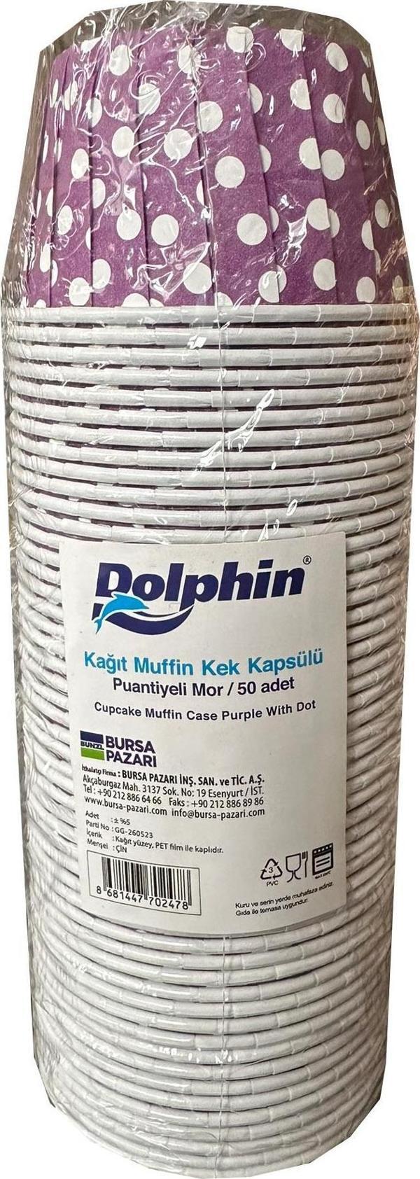 Dolphin Muffin Kağıt Karton Mor Puantiyeli Cupcake Kek Kalıbı Kapsülü Kabı - 50 Adetlik 1 Paket - Image 1