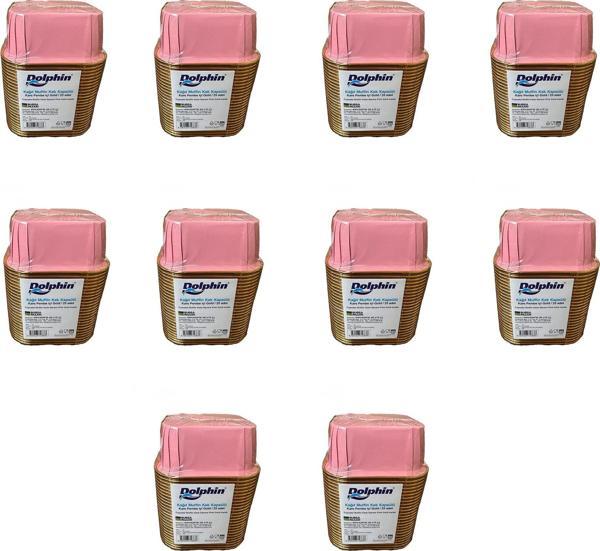 Dolphin Muffin Kare Kağıt Pembe Altın Cupcake Kek Kalıbı Kapsülü Kabı - 25 Adetlik 10 Paket - Image 1