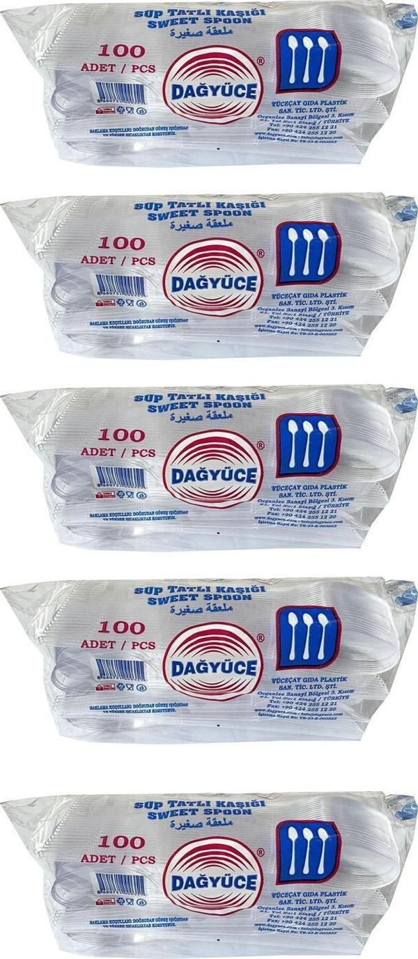 Dağyüce Plastik Şeffaf Sup Kaşık - Tatlı Kaşığı - 100 Adetlik 5 Paket - 500 Adet - Image 1