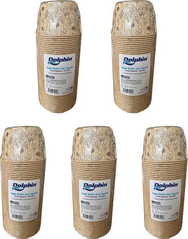 Dolphin Muffin Kağıt Karton Desenli Cupcake Kek Kalıbı Kapsülü Kabı - 50 Adetlik 5 Paket - Image 1