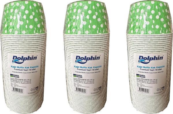 Dolphin Muffin Kağıt Karton Yeşil Puantiyeli Cupcake Kek Kalıbı Kapsülü Kabı - 50 Adetlik 3 Paket - Image 1