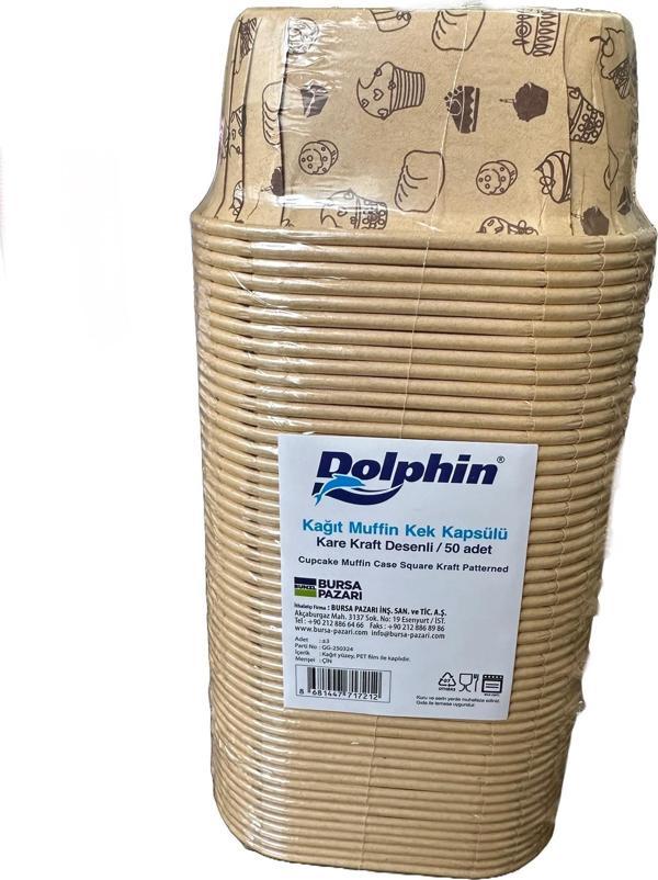 Dolphin Muffin Kare Kağıt Kraft Desenli Sarı Kek Kalıbı Kapsülü Kabı - 50 Adetlik 1 Paket - Image 1