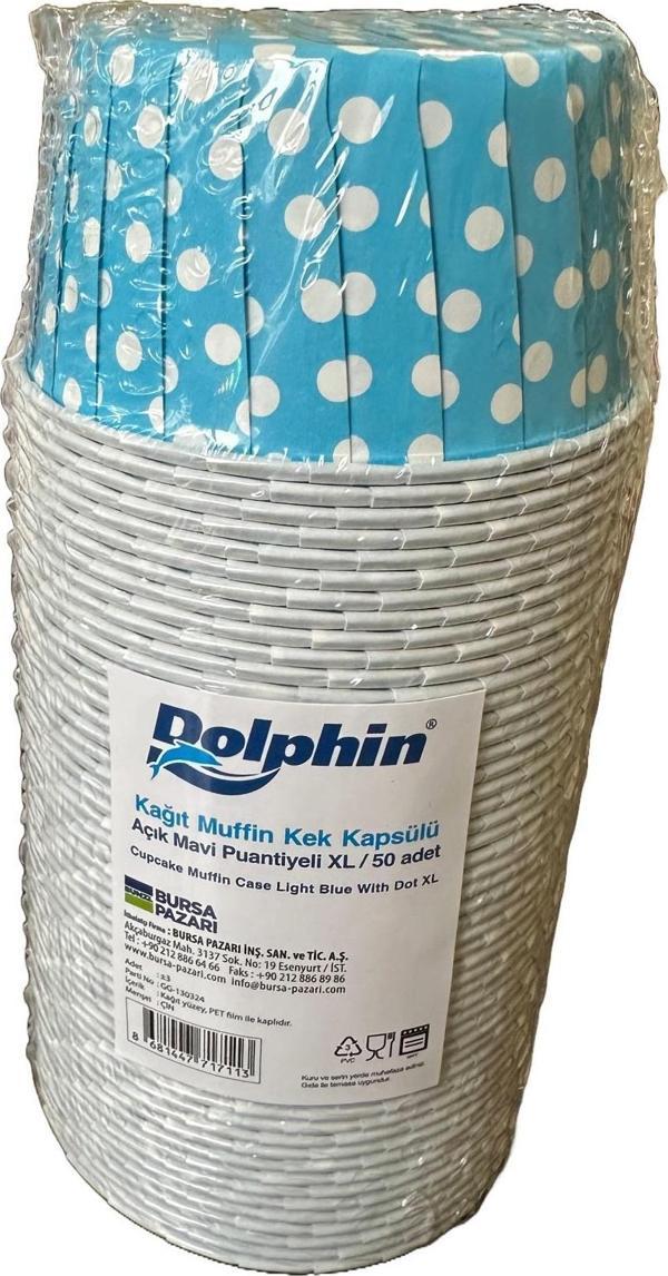 Dolphin Muffin Orta Boy Kağıt Mavi Puantiyeli Cupcake Kek Kalıbı Kapsülü Kabı - 50 Adetlik 1 Paket - Image 1