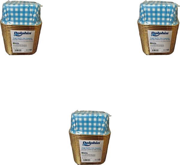 Dolphin Muffin Kare Kağıt Mavi Puantiyeli Altın Cupcake Kek Kalıbı Kapsülü Kabı - 25 Adetlik 3 Paket - Image 1