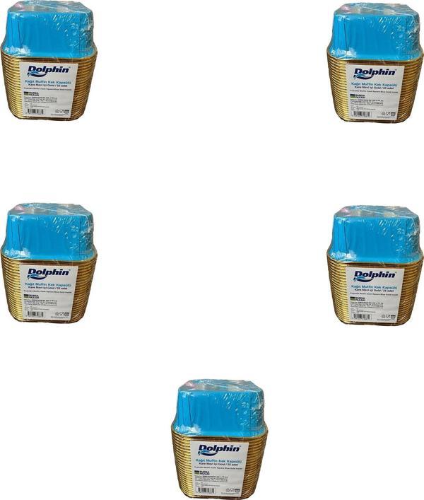 Dolphin Muffin Kare Kağıt Mavi Altın Cupcake Kek Kalıbı Kapsülü Kabı - 25 Adetlik 5 Paket - Image 1