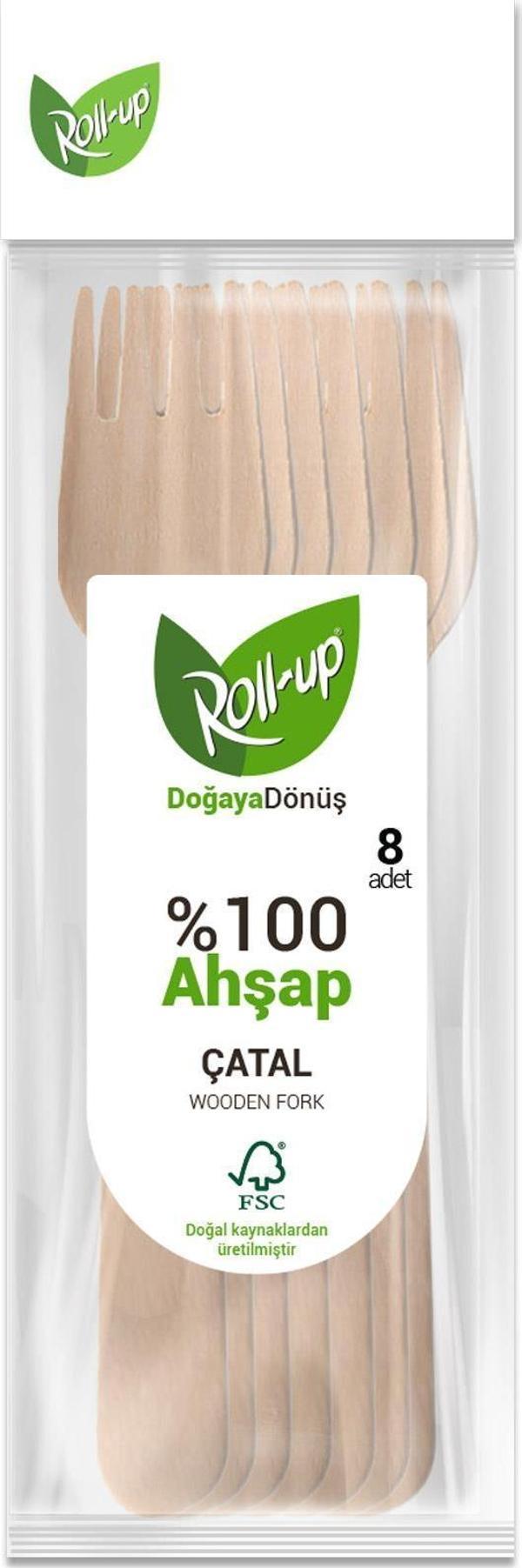 Roll-Up Doğaya Dönüş Ekolojik Doğal Doğa Dostu %100 Ahşap Çatal - 16 Cm. - 8'li Paket  - Image 1