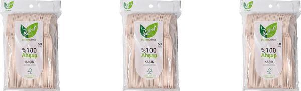 Roll-Up Doğaya Dönüş Ekolojik Doğal %100 Ahşap Kaşık - Kalınlık : 1.8 mm - 16 Cm. - 50'li 3 Paket - Image 1