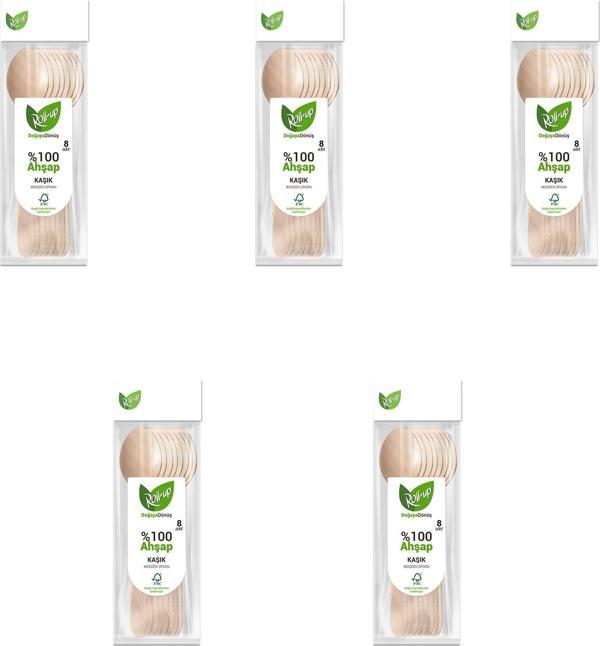 Roll-Up Doğaya Dönüş Ekolojik Doğal %100 Ahşap Kaşık - Kalınlık : 1.8 mm - 16 Cm. - 8'li 5 Paket - Image 1