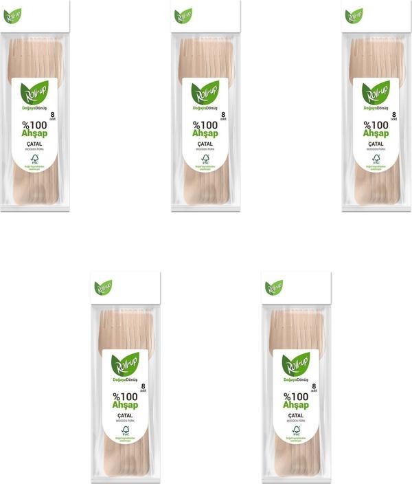 Roll-Up Doğaya Dönüş Ekolojik Doğal Doğa Dostu %100 Ahşap Çatal - 16 Cm. - 8'li 5 Paket  - Image 1