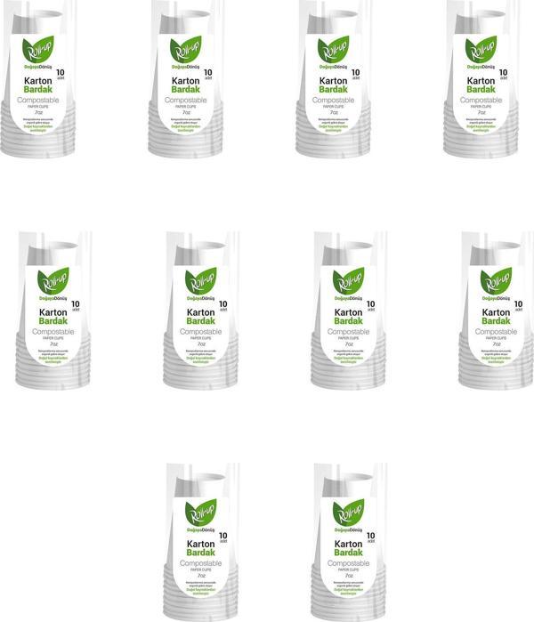 Roll-Up Doğaya Dönüş Ekolojik Doğal Kağıt Karton Bardak - 7Oz - 10'lu 10 Paket - Image 1