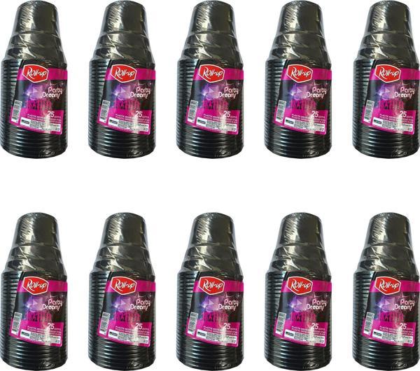 Roll-Up Party Dreams Parti Davet Piknik Renkli Plastik Sert Mika Bardak - Siyah - 25'li 10 Paket  - Image 1