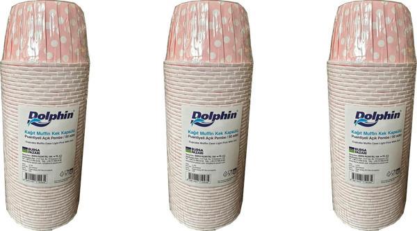 Dolphin Muffin Kağıt Karton Pembe Puantiyeli Cupcake Kek Kalıbı Kapsülü Kabı - 50 Adetlik 3 Paket - Image 1