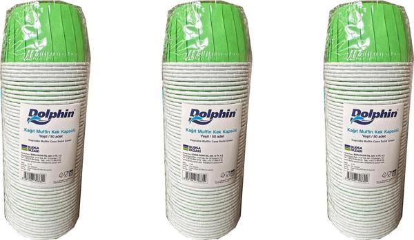 Dolphin Muffin Kağıt Karton Yeşil Cupcake Kek Kalıbı Kapsülü Kabı - 50 Adetlik 5 Paket - Image 1