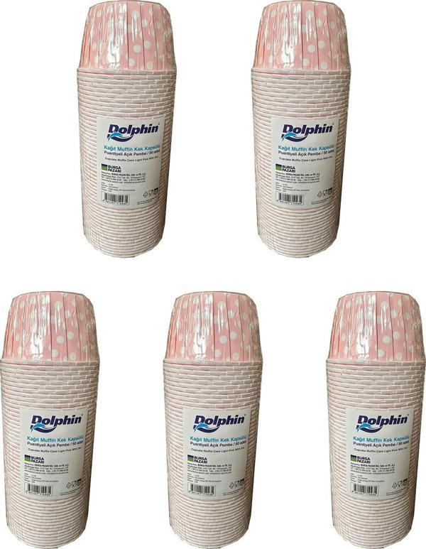 Dolphin Muffin Kağıt Karton Pembe Puantiyeli Cupcake Kek Kalıbı Kapsülü Kabı - 50 Adetlik 5 Paket - Image 1