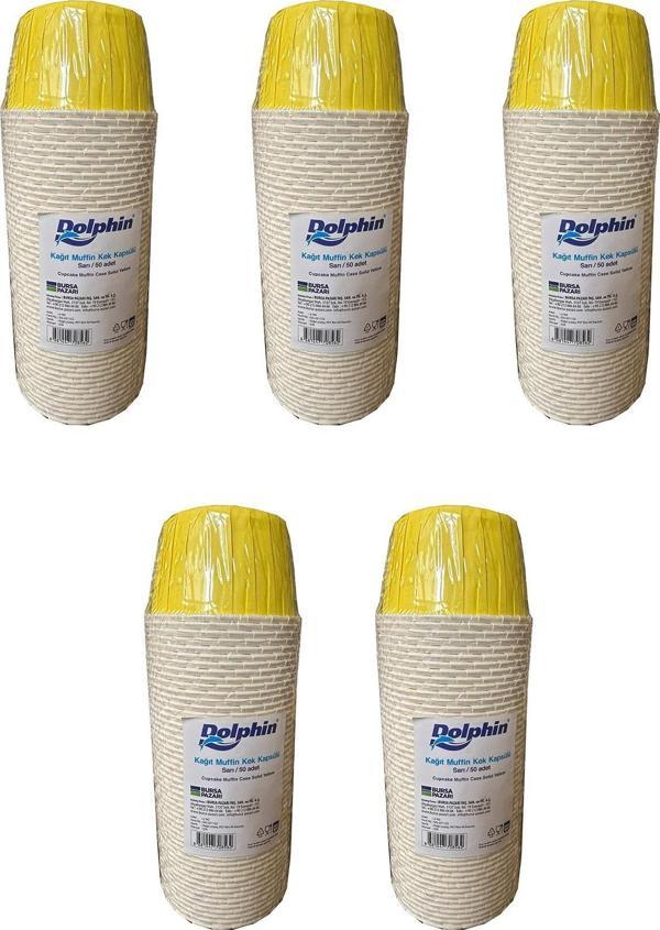 Dolphin Muffin Kağıt Karton Desenli Cupcake Kek Kalıbı Kapsülü Kabı - Sarı - 50 Adetlik 5 Paket - Image 1
