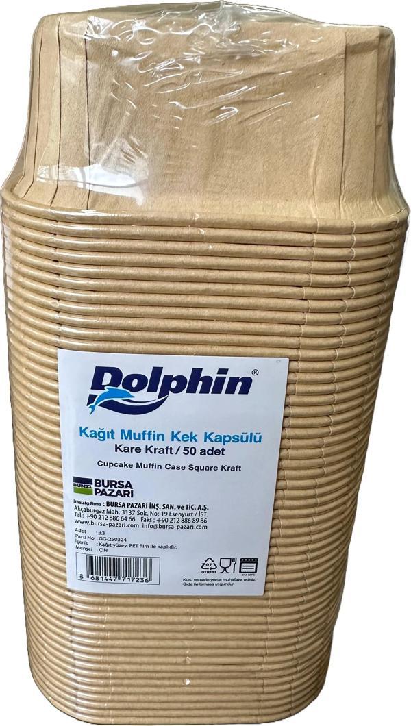 Dolphin Muffin Kare Kağıt Kraft Sarı Kek Kalıbı Kapsülü Kabı - 50 Adetlik 1 Paket - Image 1