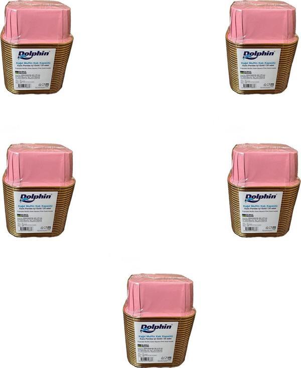 Dolphin Muffin Kare Kağıt Pembe Altın Cupcake Kek Kalıbı Kapsülü Kabı - 25 Adetlik 5 Paket - Image 1